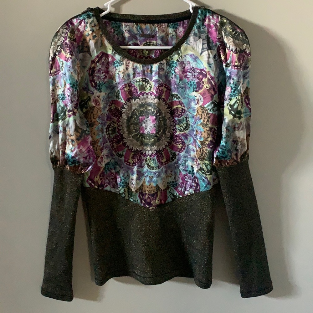 Custo Barcelona Multicolor Floral Medallion Long-Sleeve Top